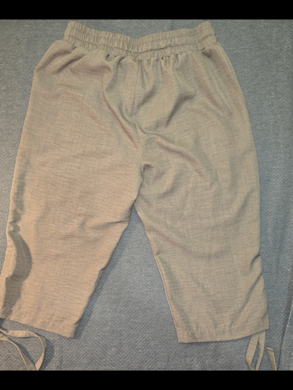 Light Beige Drawstring Linen Blend Cropped Pants Size PL - Picture 4 of 4